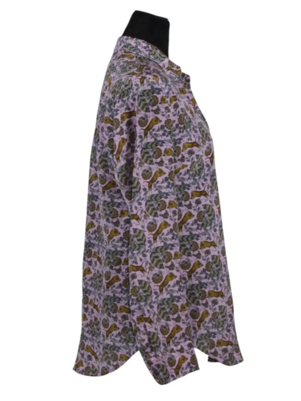 100% Silk J. Crew Lavender Floral & Tiger Print Button-Up Blouse Size 8